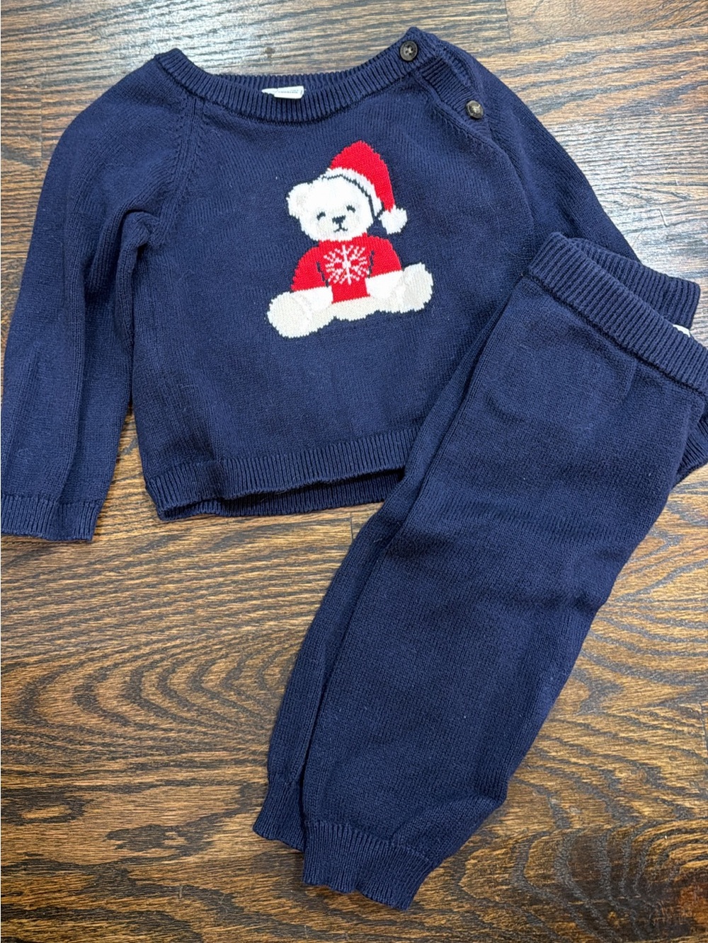 Janie & Jack 6-12m Navy Bear Knit Sweater & Pants Set - Kids